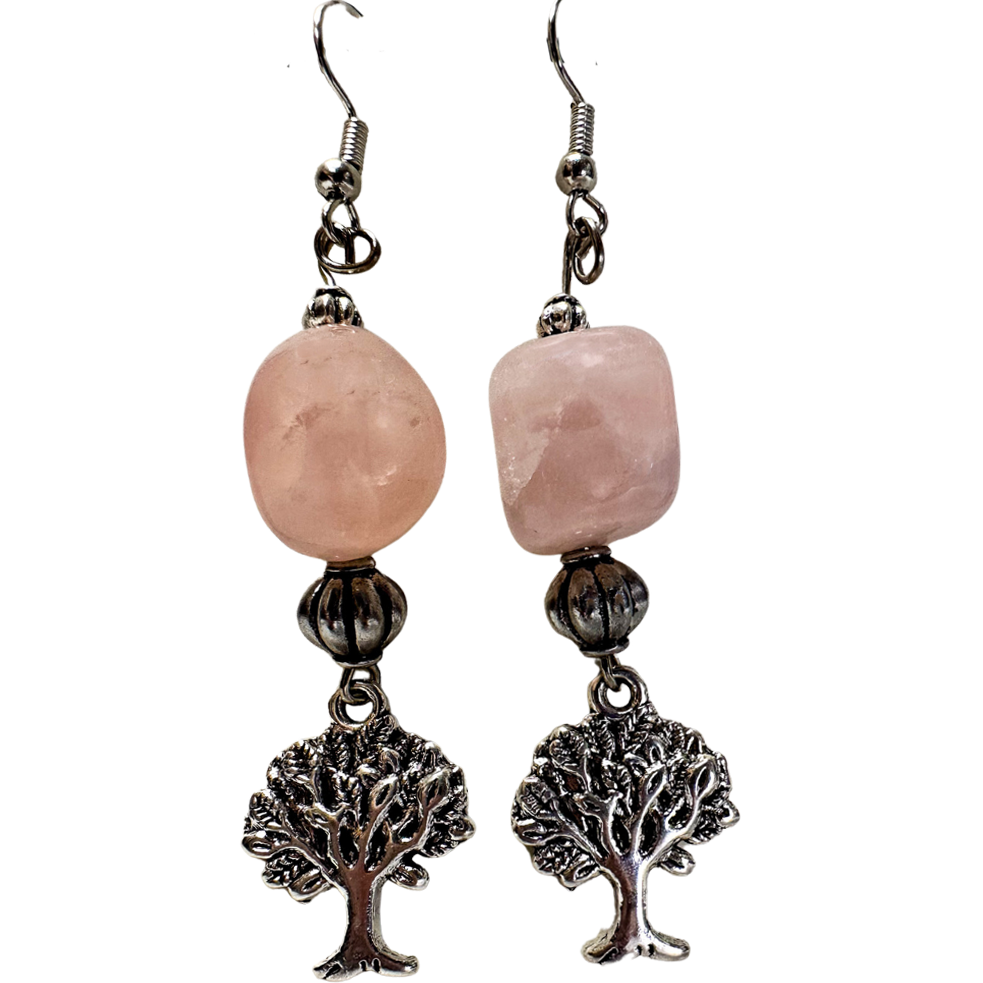 Rose Quartz Tree of Life Earrings