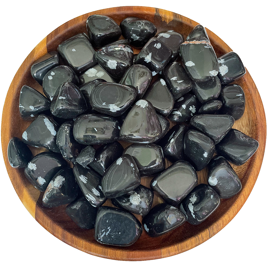A collection of snowflake obsidian crystals.
