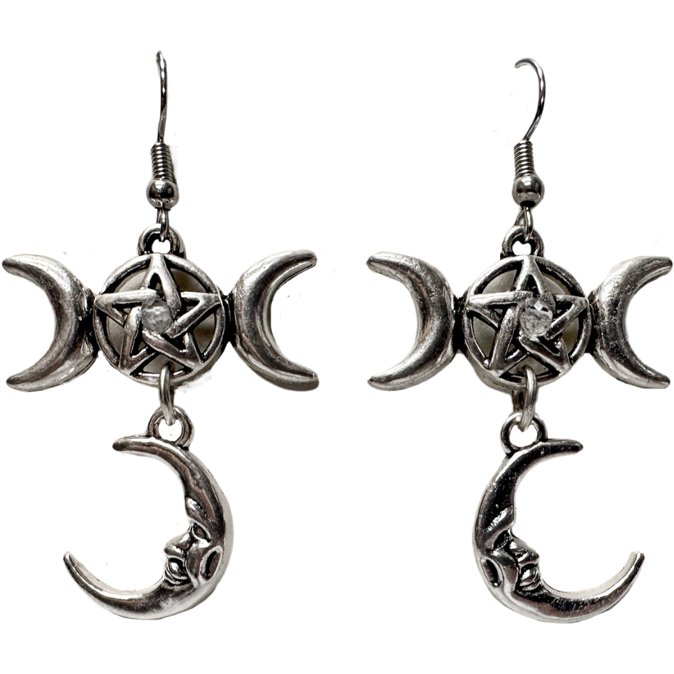 Crescent Moons with Pentagram Earrings