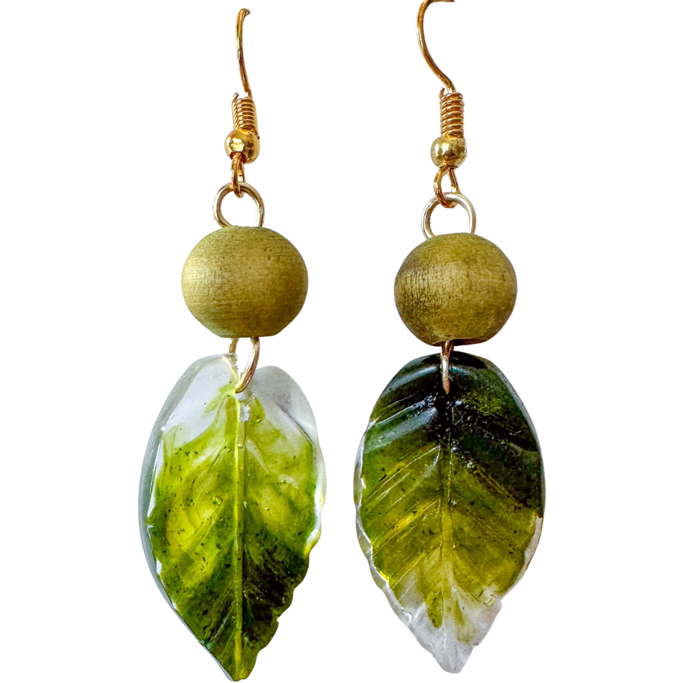 Leaves with Green Earrings