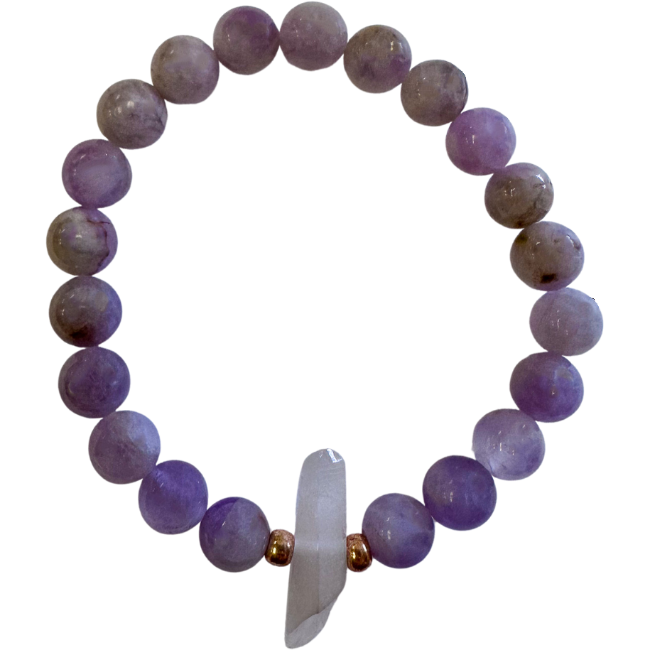 Lilac Jade & Clear Quartz Crystal Bracelet