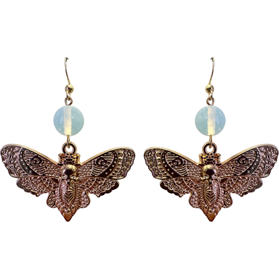 Opalite Gold Moth Earrings