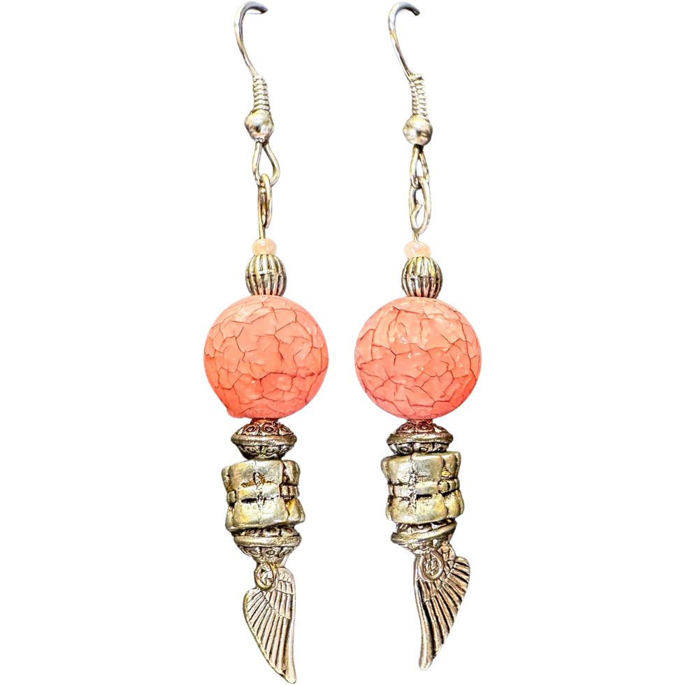 Pink Ball and Wing Earrings