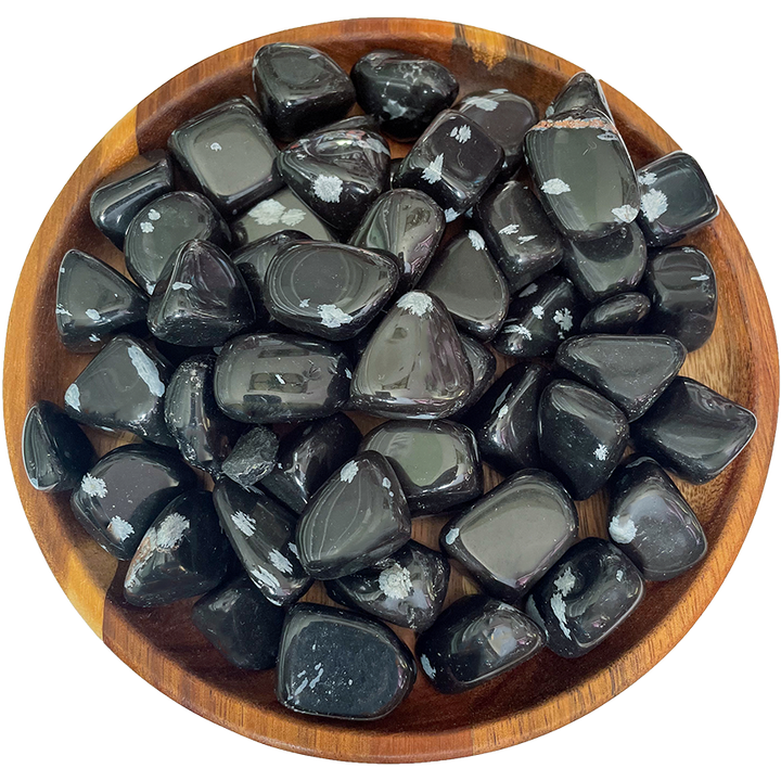A collection of snowflake obsidian crystals.