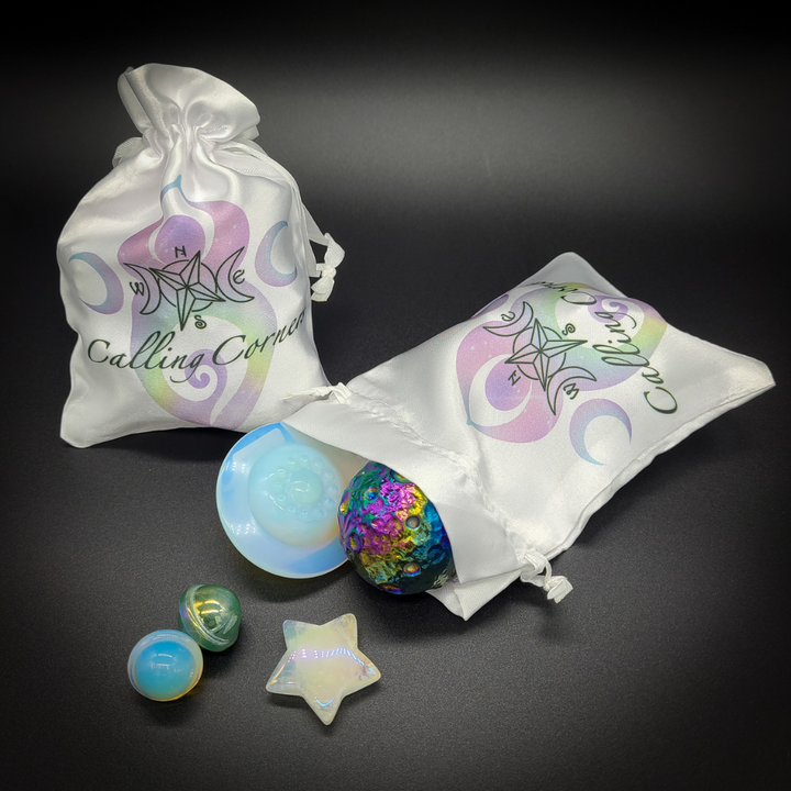 Calling Corners Silk Drawstring Crystal Pouch