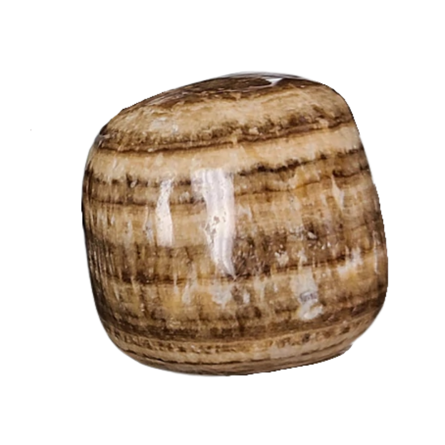 A tumbled aragonite stone.