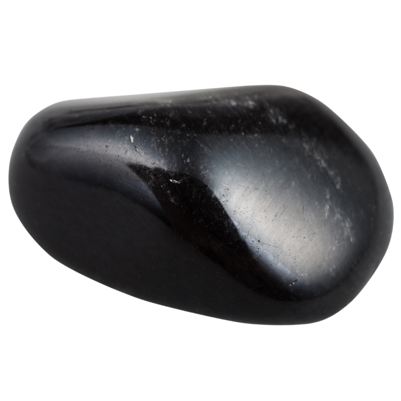 A piece of tumbled black obsidian.
